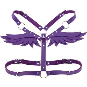 3871 Purple O Ring Waist Belt Body Caged Harness With Angel Wings Pn2679